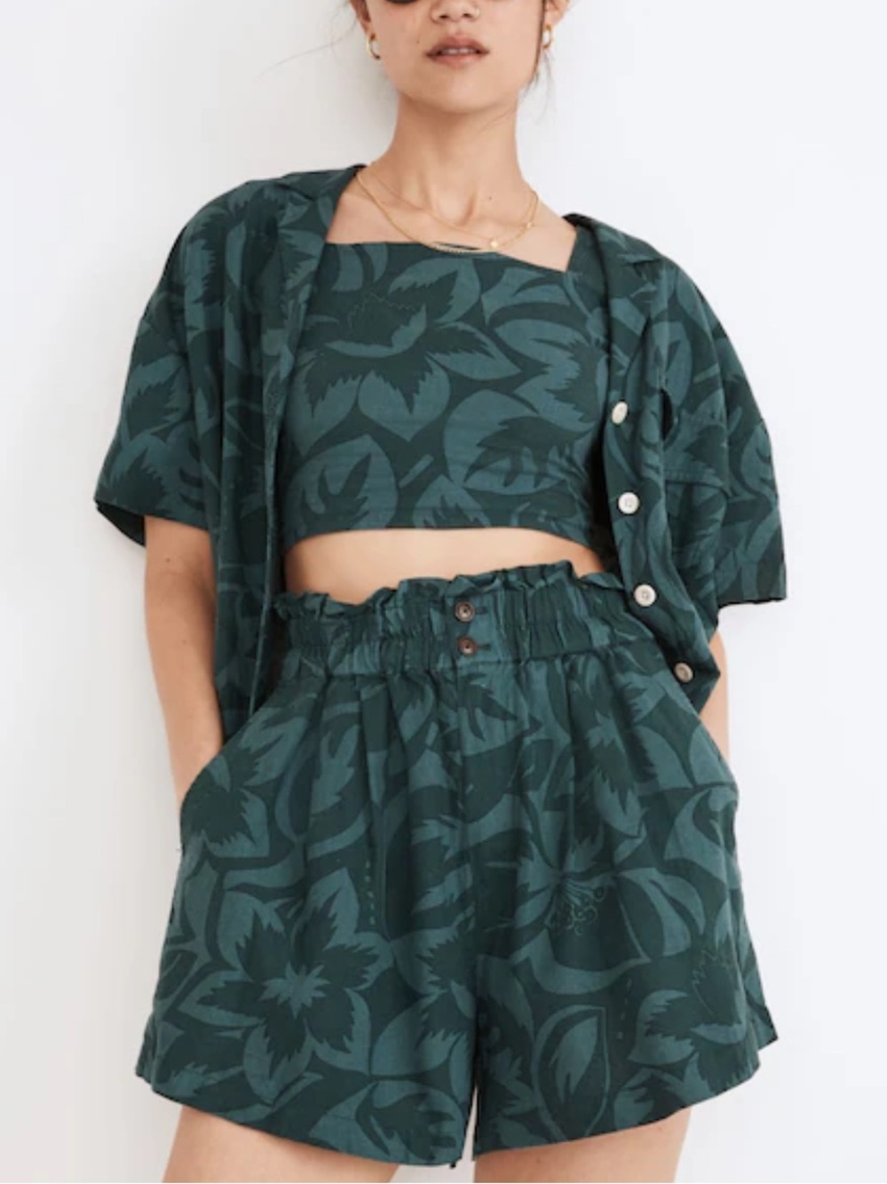 Madewell Linen-Blend Pull-On Paperbag Shorts in Tropicale Floral